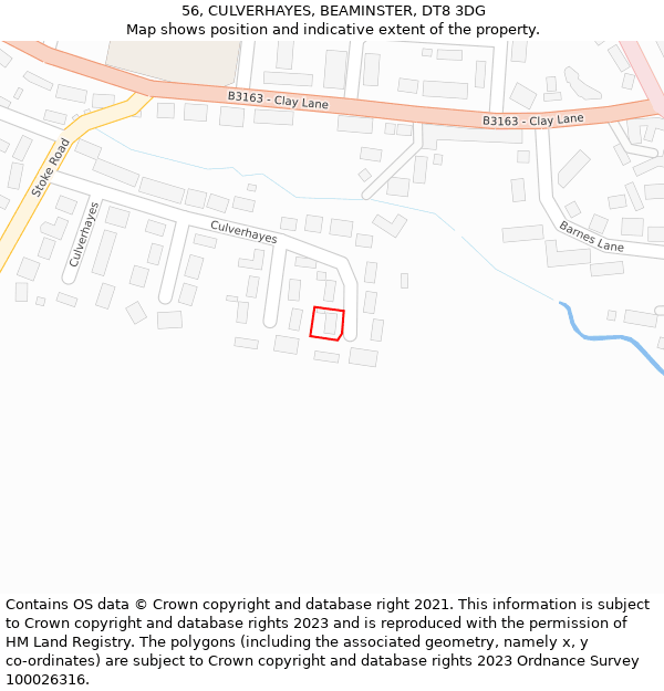 56, CULVERHAYES, BEAMINSTER, DT8 3DG: Location map and indicative extent of plot