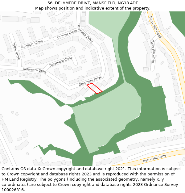 56, DELAMERE DRIVE, MANSFIELD, NG18 4DF: Location map and indicative extent of plot