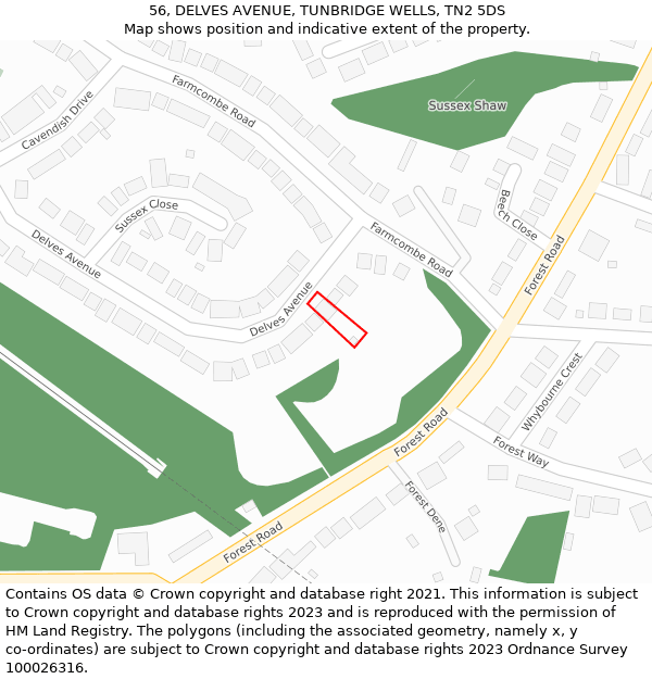 56, DELVES AVENUE, TUNBRIDGE WELLS, TN2 5DS: Location map and indicative extent of plot