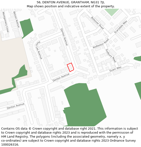 56, DENTON AVENUE, GRANTHAM, NG31 7JL: Location map and indicative extent of plot