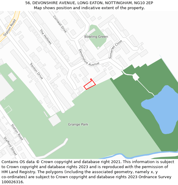 56, DEVONSHIRE AVENUE, LONG EATON, NOTTINGHAM, NG10 2EP: Location map and indicative extent of plot