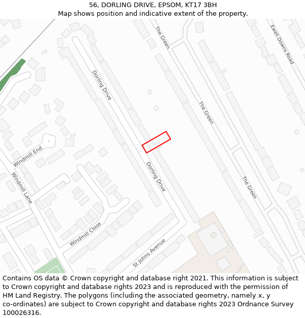 56, DORLING DRIVE, EPSOM, KT17 3BH: Location map and indicative extent of plot