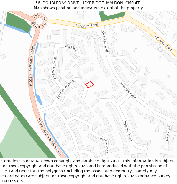56, DOUBLEDAY DRIVE, HEYBRIDGE, MALDON, CM9 4TL: Location map and indicative extent of plot