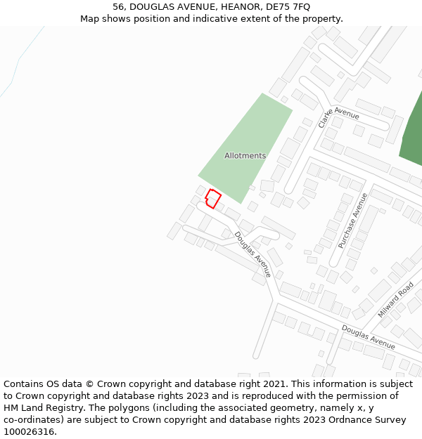 56, DOUGLAS AVENUE, HEANOR, DE75 7FQ: Location map and indicative extent of plot