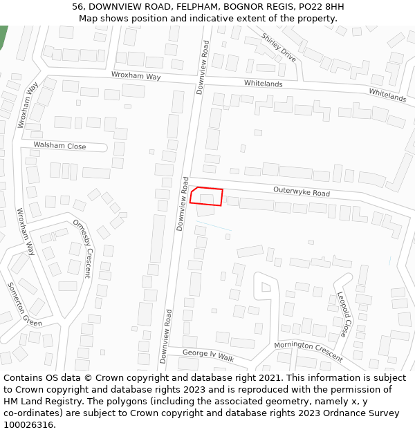 56, DOWNVIEW ROAD, FELPHAM, BOGNOR REGIS, PO22 8HH: Location map and indicative extent of plot