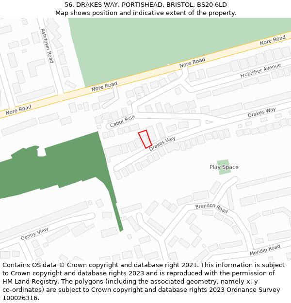 56, DRAKES WAY, PORTISHEAD, BRISTOL, BS20 6LD: Location map and indicative extent of plot