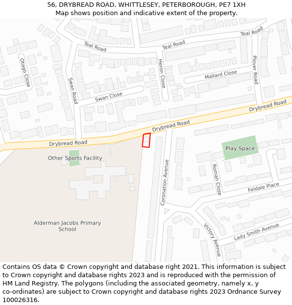 56, DRYBREAD ROAD, WHITTLESEY, PETERBOROUGH, PE7 1XH: Location map and indicative extent of plot