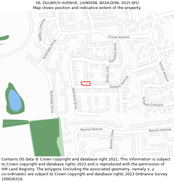 56, DULWICH AVENUE, LAINDON, BASILDON, SS15 6FU: Location map and indicative extent of plot