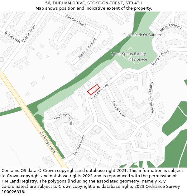 56, DURHAM DRIVE, STOKE-ON-TRENT, ST3 4TH: Location map and indicative extent of plot