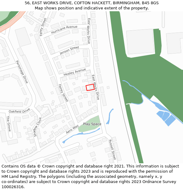 56, EAST WORKS DRIVE, COFTON HACKETT, BIRMINGHAM, B45 8GS: Location map and indicative extent of plot