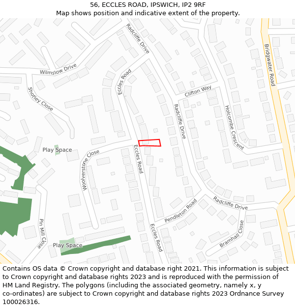56, ECCLES ROAD, IPSWICH, IP2 9RF: Location map and indicative extent of plot