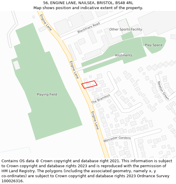 56, ENGINE LANE, NAILSEA, BRISTOL, BS48 4RL: Location map and indicative extent of plot