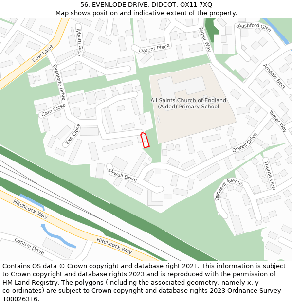 56, EVENLODE DRIVE, DIDCOT, OX11 7XQ: Location map and indicative extent of plot