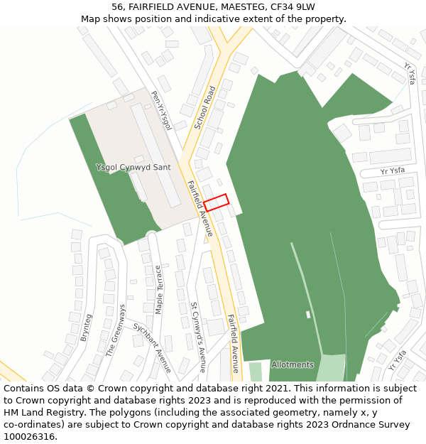 56, FAIRFIELD AVENUE, MAESTEG, CF34 9LW: Location map and indicative extent of plot