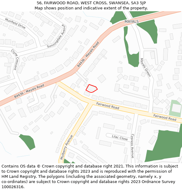 56, FAIRWOOD ROAD, WEST CROSS, SWANSEA, SA3 5JP: Location map and indicative extent of plot