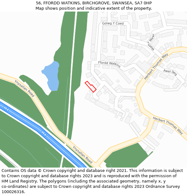 56, FFORDD WATKINS, BIRCHGROVE, SWANSEA, SA7 0HP: Location map and indicative extent of plot