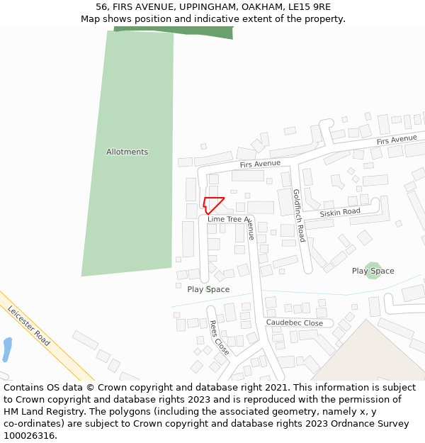 56, FIRS AVENUE, UPPINGHAM, OAKHAM, LE15 9RE: Location map and indicative extent of plot