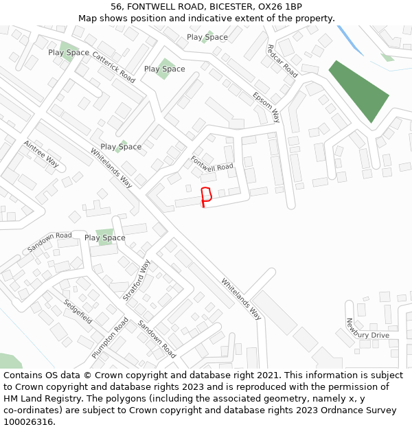 56, FONTWELL ROAD, BICESTER, OX26 1BP: Location map and indicative extent of plot