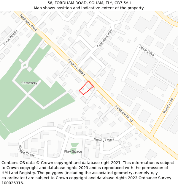 56, FORDHAM ROAD, SOHAM, ELY, CB7 5AH: Location map and indicative extent of plot