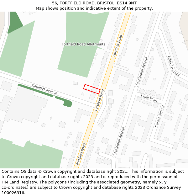 56, FORTFIELD ROAD, BRISTOL, BS14 9NT: Location map and indicative extent of plot