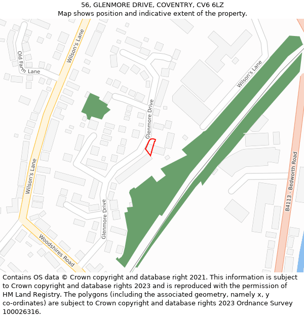 56, GLENMORE DRIVE, COVENTRY, CV6 6LZ: Location map and indicative extent of plot