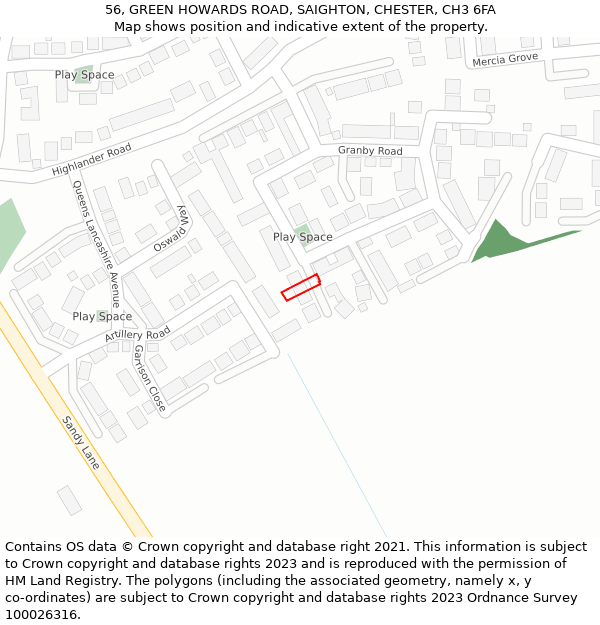 56, GREEN HOWARDS ROAD, SAIGHTON, CHESTER, CH3 6FA: Location map and indicative extent of plot