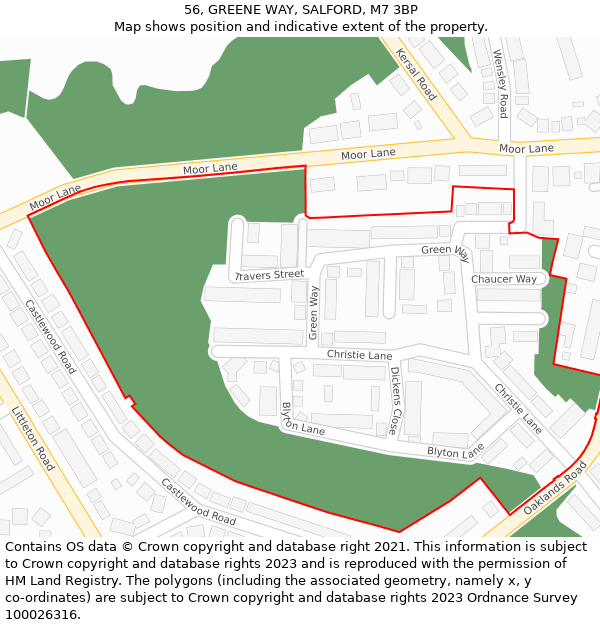 56, GREENE WAY, SALFORD, M7 3BP: Location map and indicative extent of plot