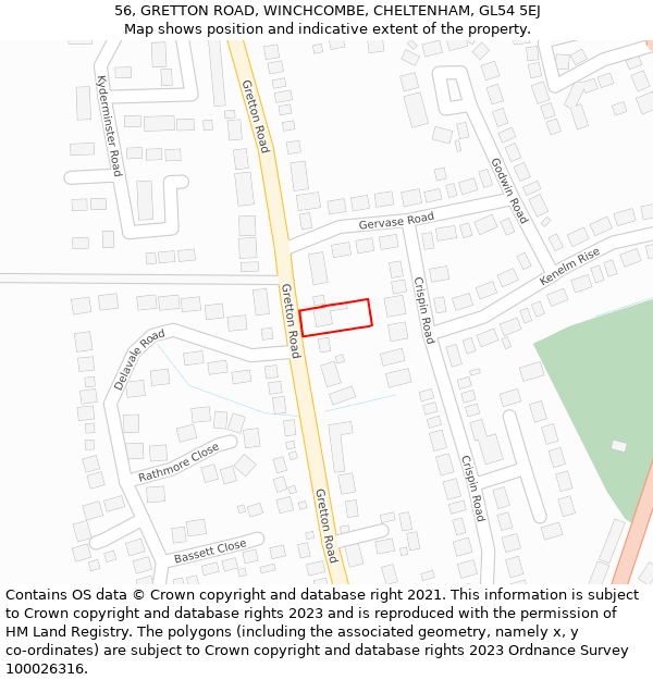 56, GRETTON ROAD, WINCHCOMBE, CHELTENHAM, GL54 5EJ: Location map and indicative extent of plot