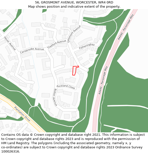 56, GROSMONT AVENUE, WORCESTER, WR4 0RD: Location map and indicative extent of plot