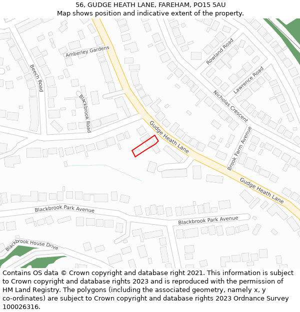 56, GUDGE HEATH LANE, FAREHAM, PO15 5AU: Location map and indicative extent of plot