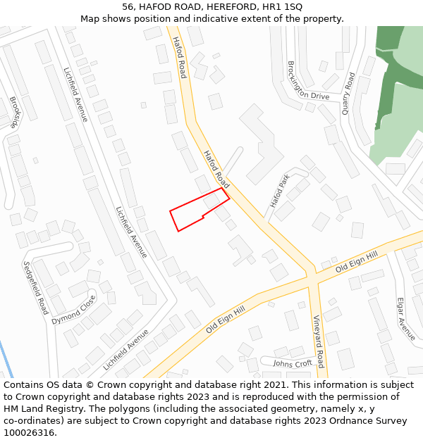 56, HAFOD ROAD, HEREFORD, HR1 1SQ: Location map and indicative extent of plot