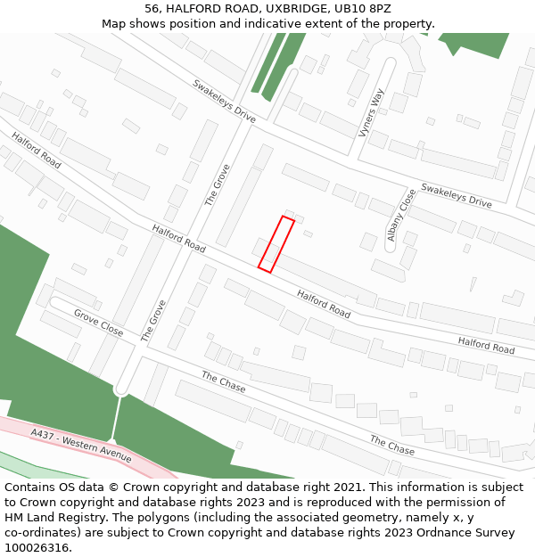 56, HALFORD ROAD, UXBRIDGE, UB10 8PZ: Location map and indicative extent of plot