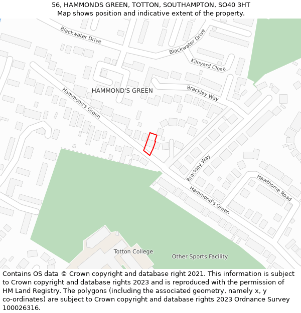 56, HAMMONDS GREEN, TOTTON, SOUTHAMPTON, SO40 3HT: Location map and indicative extent of plot