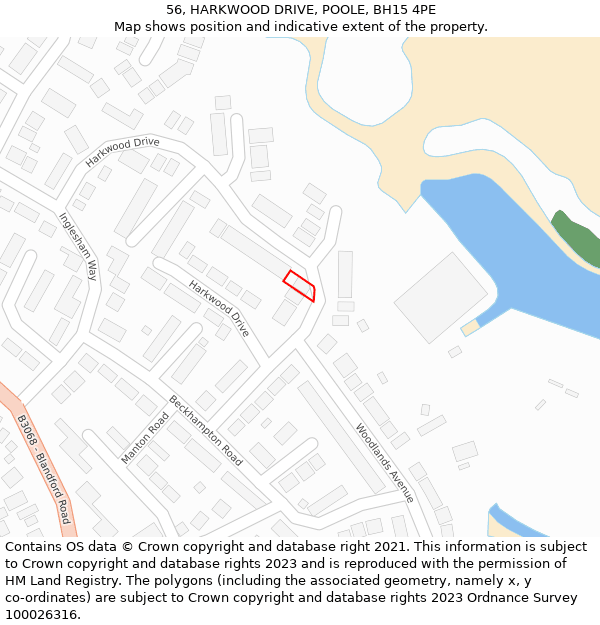 56, HARKWOOD DRIVE, POOLE, BH15 4PE: Location map and indicative extent of plot