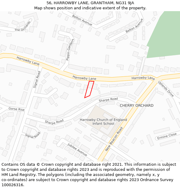 56, HARROWBY LANE, GRANTHAM, NG31 9JA: Location map and indicative extent of plot