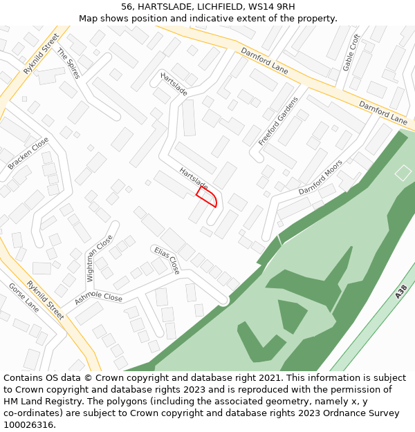 56, HARTSLADE, LICHFIELD, WS14 9RH: Location map and indicative extent of plot