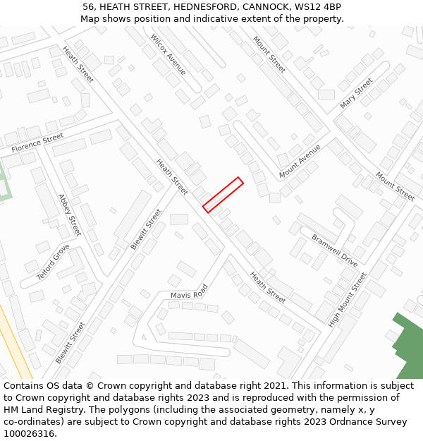 56, HEATH STREET, HEDNESFORD, CANNOCK, WS12 4BP: Location map and indicative extent of plot
