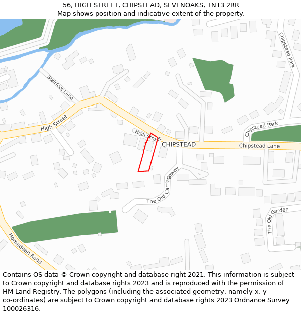 56, HIGH STREET, CHIPSTEAD, SEVENOAKS, TN13 2RR: Location map and indicative extent of plot