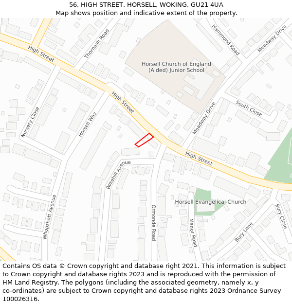 56, HIGH STREET, HORSELL, WOKING, GU21 4UA: Location map and indicative extent of plot