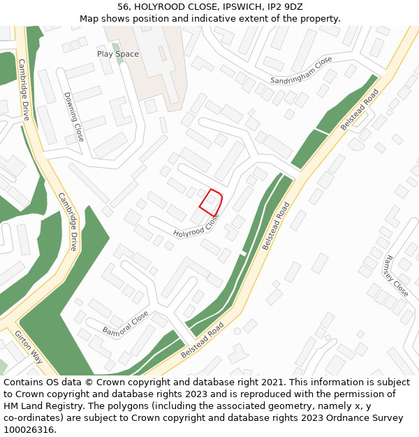 56, HOLYROOD CLOSE, IPSWICH, IP2 9DZ: Location map and indicative extent of plot