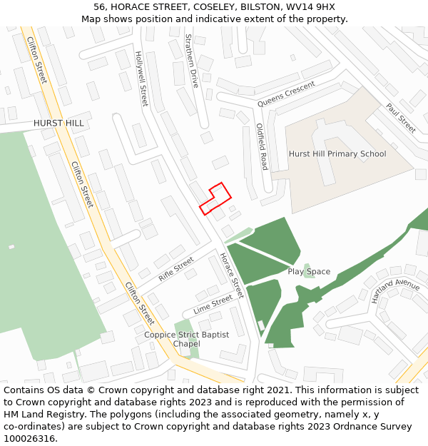 56, HORACE STREET, COSELEY, BILSTON, WV14 9HX: Location map and indicative extent of plot
