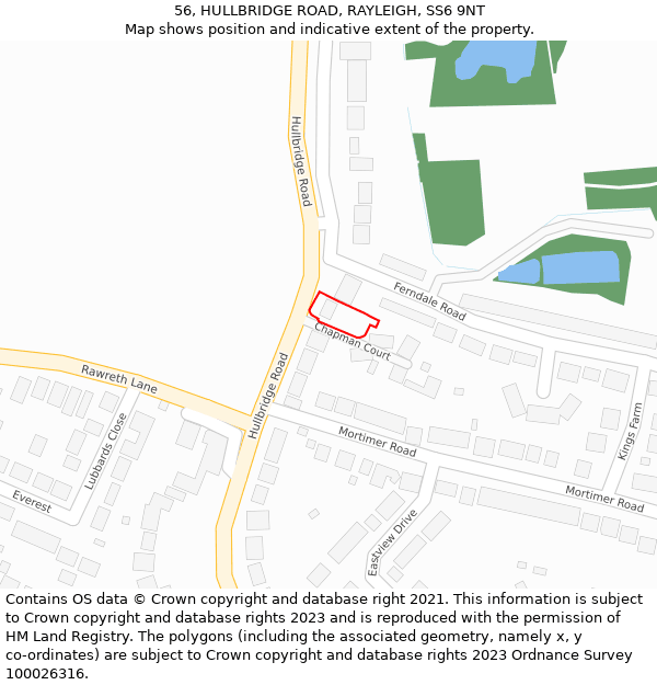 56, HULLBRIDGE ROAD, RAYLEIGH, SS6 9NT: Location map and indicative extent of plot