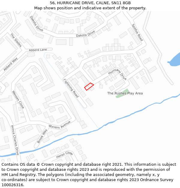 56, HURRICANE DRIVE, CALNE, SN11 8GB: Location map and indicative extent of plot