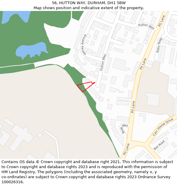 56, HUTTON WAY, DURHAM, DH1 5BW: Location map and indicative extent of plot