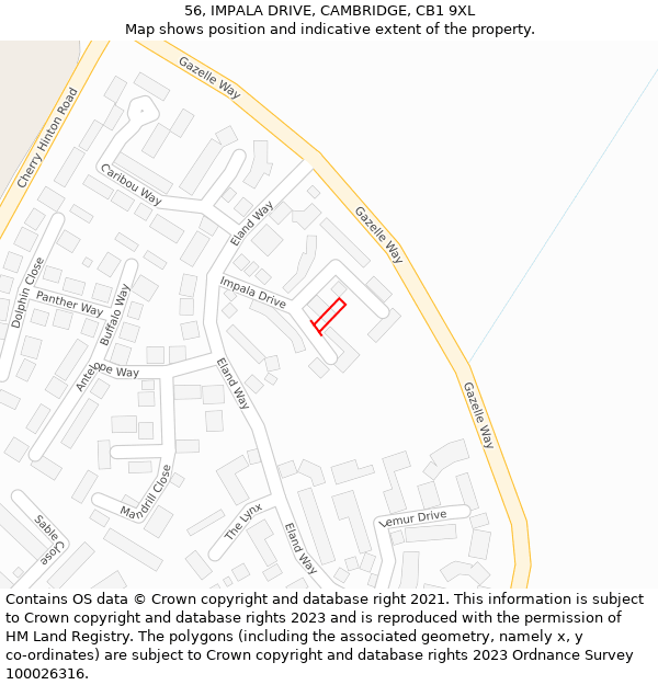 56, IMPALA DRIVE, CAMBRIDGE, CB1 9XL: Location map and indicative extent of plot