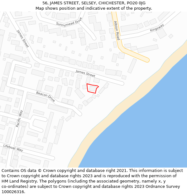 56, JAMES STREET, SELSEY, CHICHESTER, PO20 0JG: Location map and indicative extent of plot