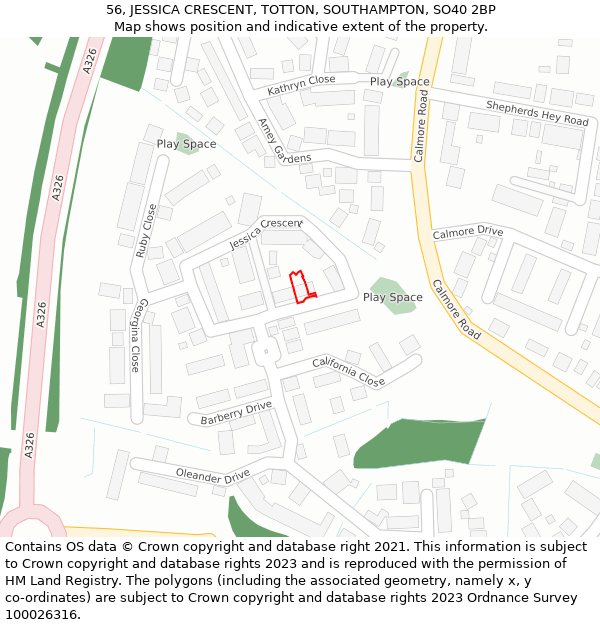 56, JESSICA CRESCENT, TOTTON, SOUTHAMPTON, SO40 2BP: Location map and indicative extent of plot