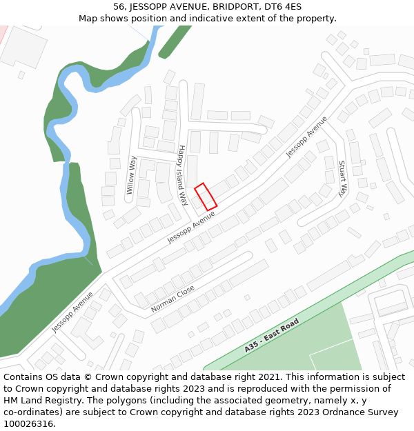 56, JESSOPP AVENUE, BRIDPORT, DT6 4ES: Location map and indicative extent of plot