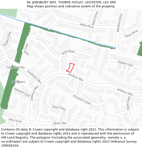 56, JEWSBURY WAY, THORPE ASTLEY, LEICESTER, LE3 3RR: Location map and indicative extent of plot