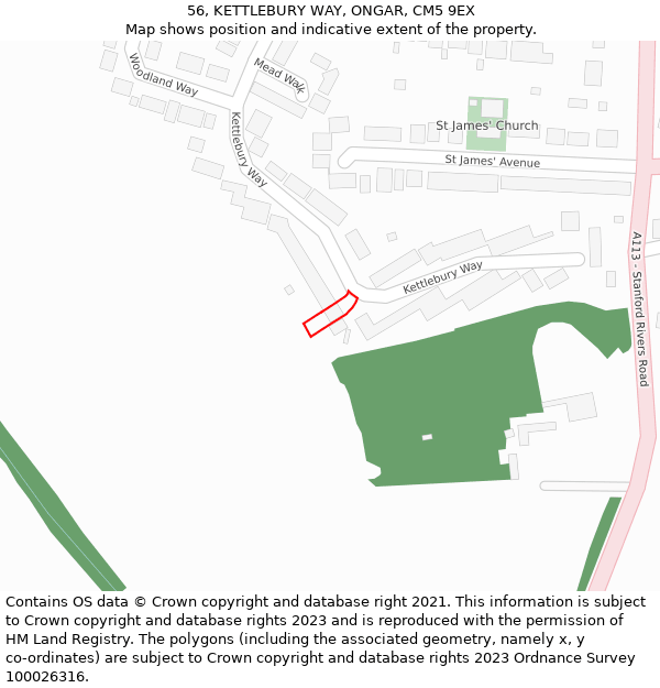 56, KETTLEBURY WAY, ONGAR, CM5 9EX: Location map and indicative extent of plot